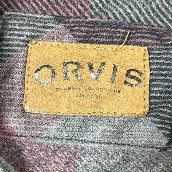 Orvis Men’s Medium Black Maroon Heavy Flannel Long Sleeve Button Front Shirt - Picture 3 of 11